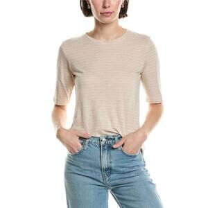 NWOT Women’s Vince Essential Elbow Length Sleeve Tee in Tan/White Stripe SZ S